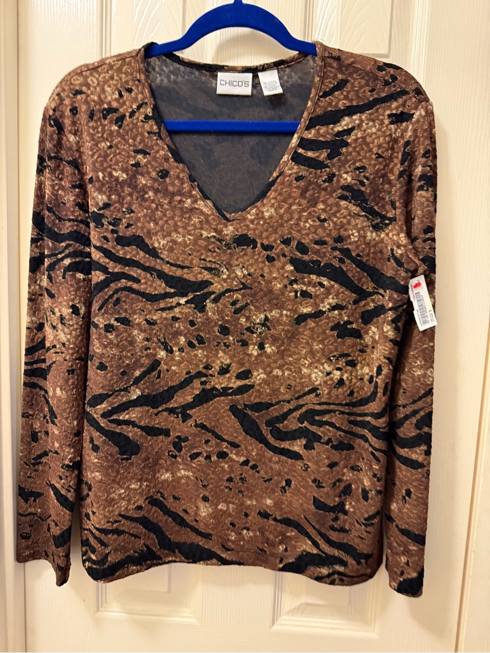 Chico's Brown and Black Animal-Print V-Neck Sweater